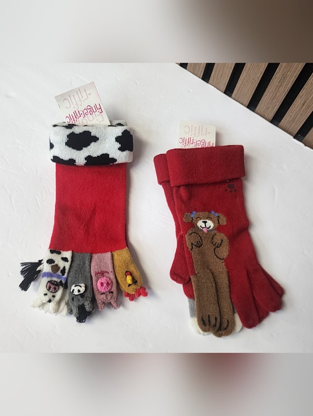 2x Women’s Liz Claiborne Finger-riffic Funny Gloves with Dogs Cow Animals NEW